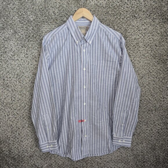 Duluth Trading Co Shirt Mens Large Blue Striped Button Down Cotton Casual - Picture 1 of 7